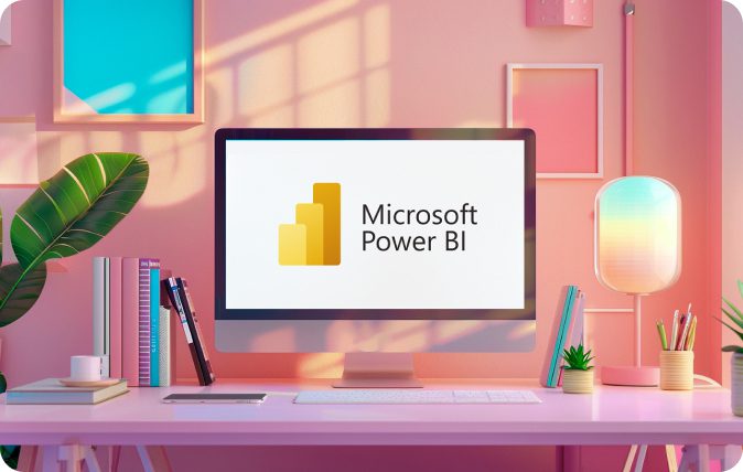 CX_Microsoft Power BI A laptop showing the logo of Microsoft Power BI.